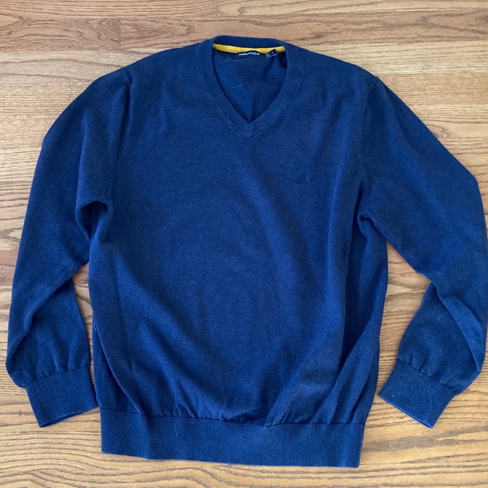 Nautica Blue Cotton V Neck Sweater